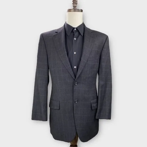 John W Nordstrom Loro Piana Suit Mens 40R 34x29 Windowpane Check Charcoal Wool - Picture 2 of 16